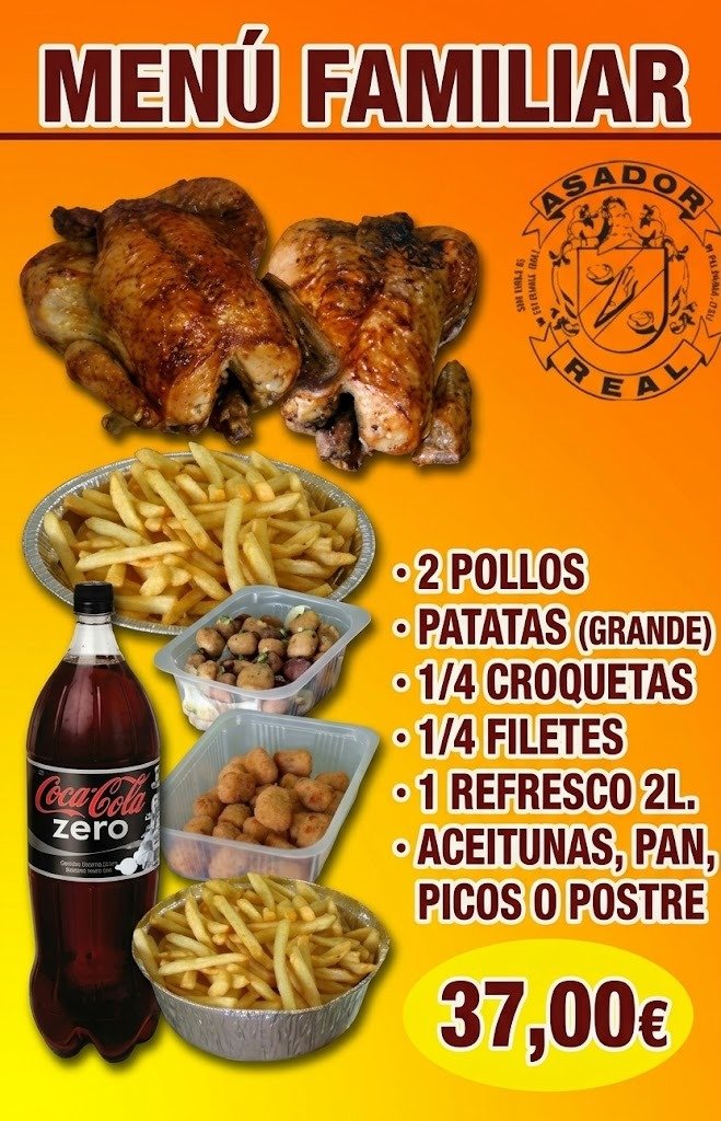 Menú Familiar 2 Pollos Asados Croquetas Filetes y Refresco Asador Real Jerez